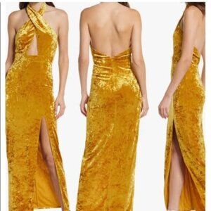Lulu's Gold Velvet Maxi Dress NEW